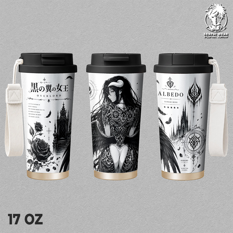 Albedo Overlord 17oz 24oz 30oz Insulated Tumbler, Black Wing Queen Anime Travel Mug, Gothic Manga Thermal Cup, Reusable Hot & Cold Drink Cup, Dark Fantasy Gift for Overlord Fans