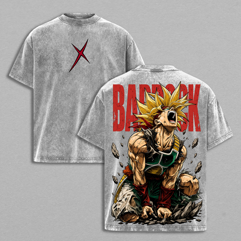 Bardockkk Vintage T-Shirt - Legendary ''Saiyan'' Father DBZ Anime Double Printed Vintage Clothes Washed Tee Unisex Oversize Anime Manga Washed Heavyweight Cotton T-Shirt