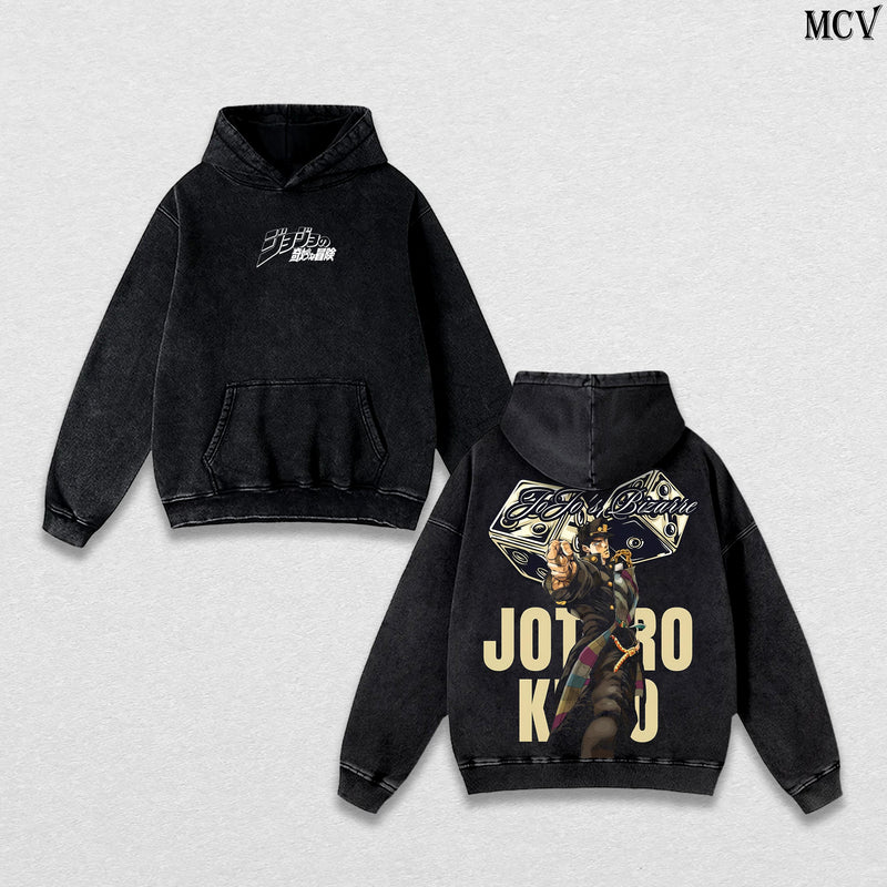 Jotaro Kujo Tee Washed – JoJo’s Bizarre Adventure Stardust Crusaders Vintage Washed Heavy Cotton Oversized Anime Manga T-Shirt & Hoodie, Double Printed Retro Unisex Streetwear Graphic Top, Star Platinum Stand Edition