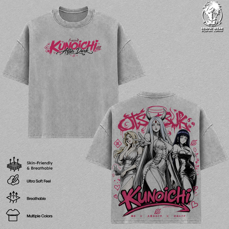 Tsunade, Kaguya, Hinata Graphic Tee, Naruto Vintage Washed Shirt, Unisex Streetwear, Female Ninja Streetwear Shirt Tee, Kunoichi After Dark T-Shirt, Gift for Anime Fans