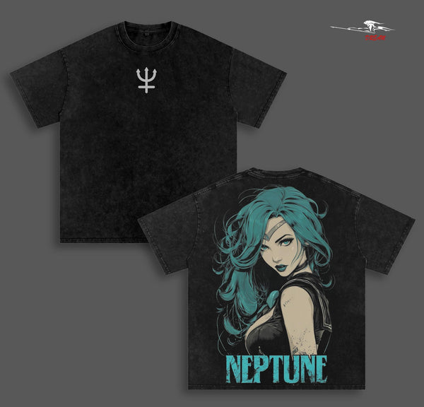 Sailor Neptune Sailor Moon Anime Double Printed Vintage Washed Tee Unisex Oversize Anime Manga Washed Heavyweight Cotton T-shirt