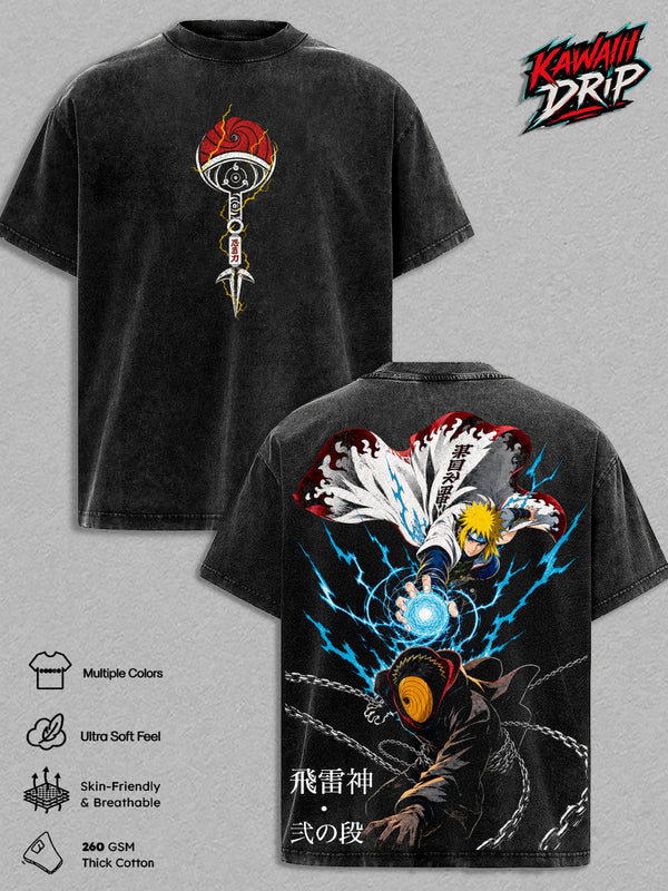 Minato Namikaze Vintage Washed T Shirt Anime Graphic Tee Oversized Heavyweight Cotton Top Classic Menswear Clothes Apparel Gift for Naruto Fans Men Women