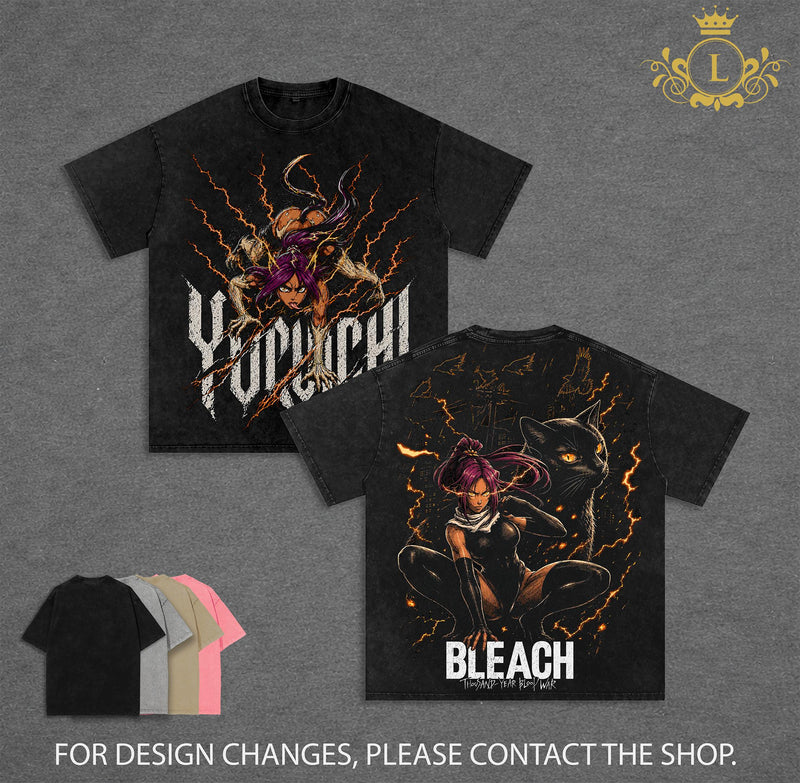 Yoruichi Shihouin T-Shirt, Black Cat Thunder Goddess Anime Graphic Tee, Back Print Vintage 90s Anime Shirt, Graphic Tees Men, Trendy Tshirts, Men's T Shirts, Bleach Streetwear, Unisex Cotton Distressed Tee, Merch For Men