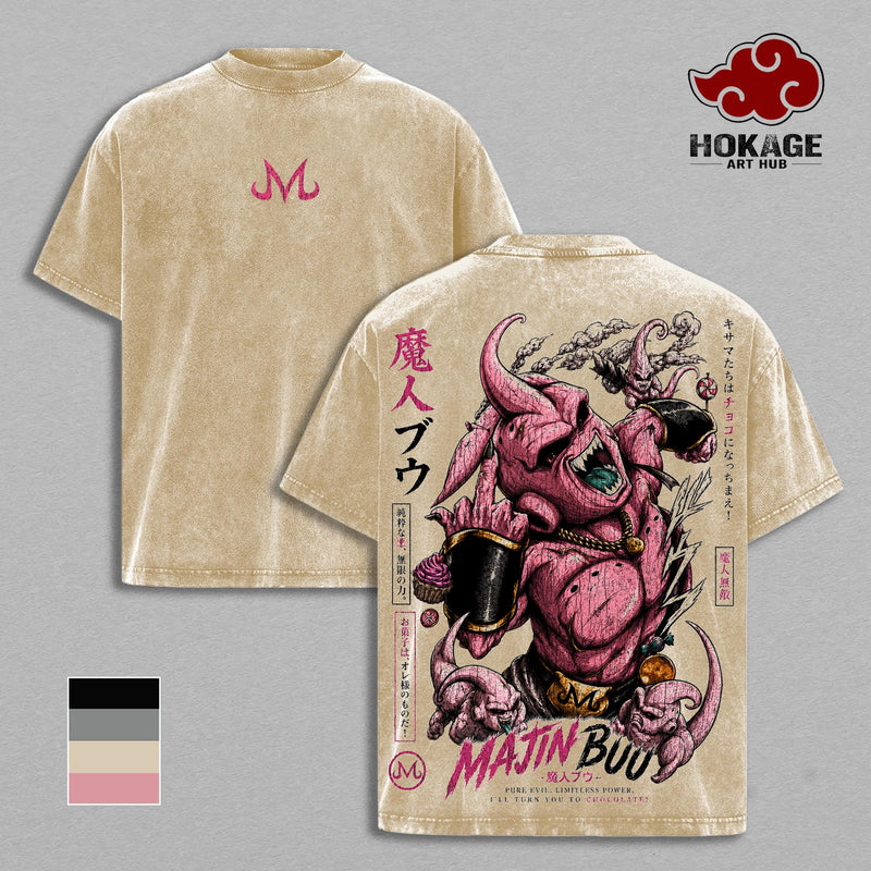 Majin Buu DBZ T-Shirt, Pure Evil Majin Mark Graphic Tee, Back Print Vintage 90s Anime Shirt, Graphic Tees Men, Trendy Tshirts, Men's T Shirts, DBZ Streetwear, Unisex Cotton Distressed Tee, Merch For Men, Men Fashion Graphic Tee