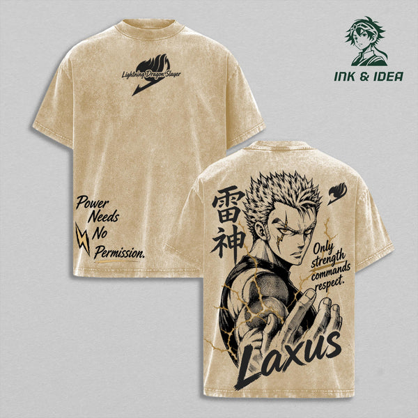 Laxus Dreyar Lightning Dragon Slayer Vintage Washed Anime Tee, Fairy Tail Thunder God Graphic Shirt, Lightning Magic Streetwear, Heavyweight Cotton Anime Fan Gift