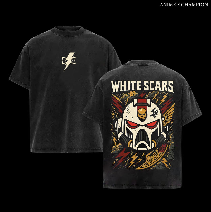 White Scars Warhammer 40K New Vintage Washed Tee – Retro Oversized T-Shirt Inspired by Iconic Factions and Heroes, Premium Heavy Cotton, Perfect for Wargame Fans, Sci-Fi Lovers, and Streetwear Collectors