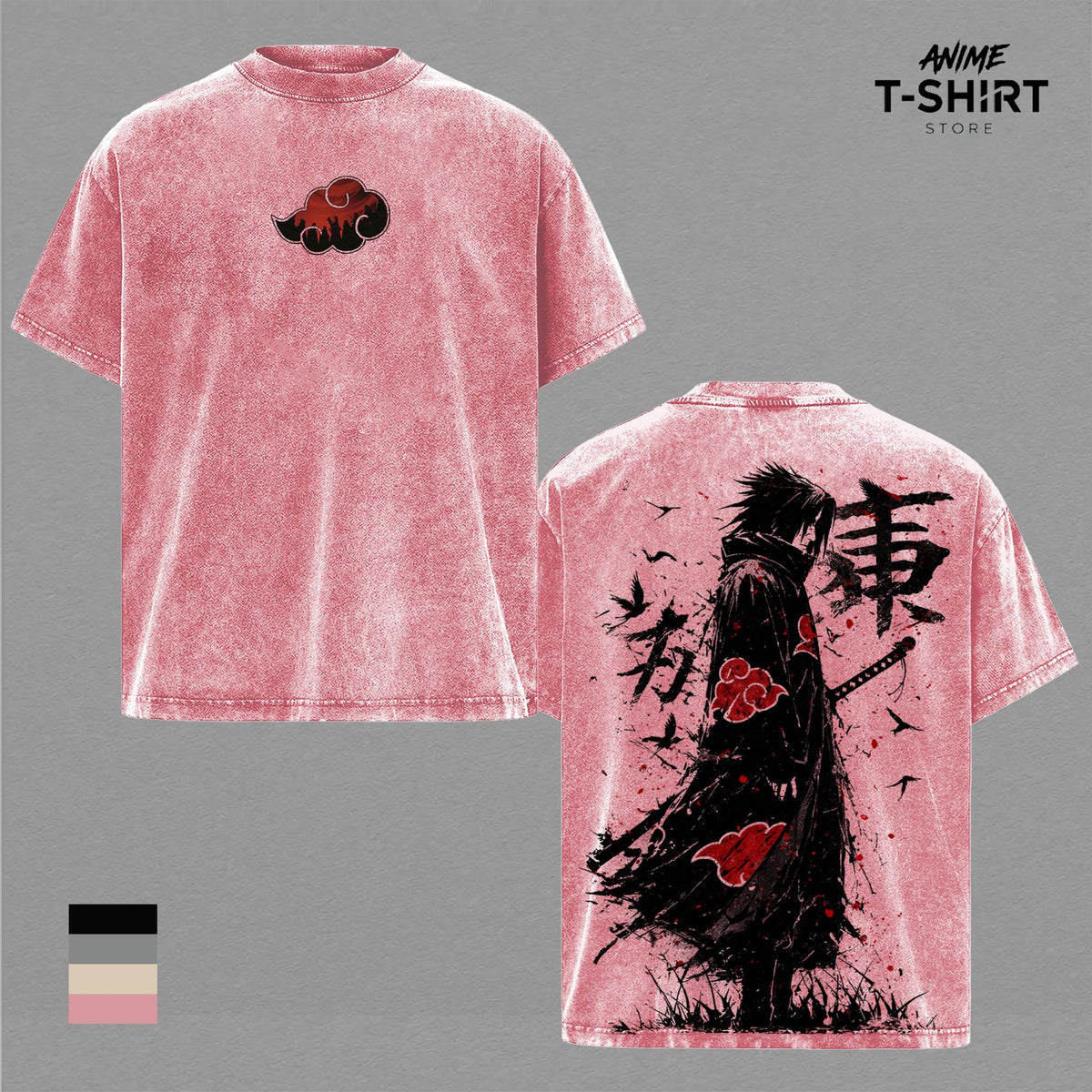 Retro Heavy Limited Sasuke - Naruto Anime Double Printed Vintage Washed Tee Unisex Oversize Anime Manga Washed Heavyweight Cotton T-shirt, Gift For Anime Fan, Anime Lover
