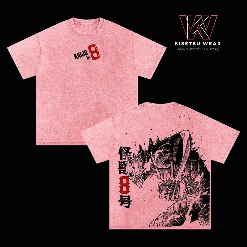 Kaiju No. 8 Vintage Washed Oversized T-Shirt – Monster #8 Anime Graphic Tee, Kafka Hibino Transformation Manga Art Shirt, Casual Streetwear Apparel, Unisex Top, Gift for Kaiju No. 8 Fans