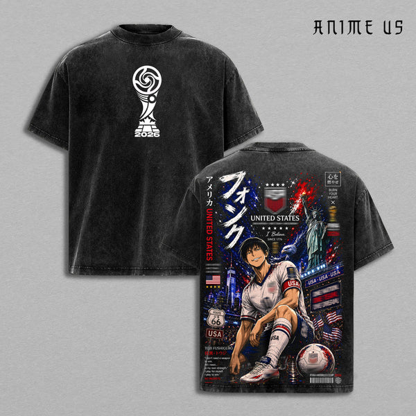 USA World Football 2026 Vintage Washed Toji Inspired Anime Soccer T Shirt, Sorcerer Graphic Tee, Oversized Heavyweight Cotton Streetwear, Pride Sports Gift Apparel