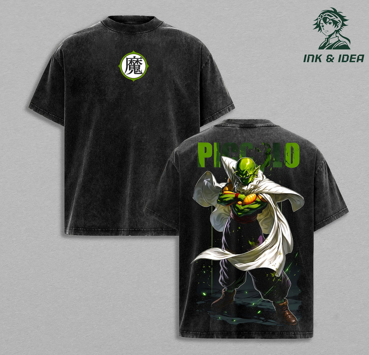 Piccolo Graphic Tee, DBZ Vintage Washed T-shirt, Acid Washed Oversized Manga Shirt, Piccolo Demon Symbol Tee, Dragon Ball Streetwear, Piccolo Green Skin Graphic Design