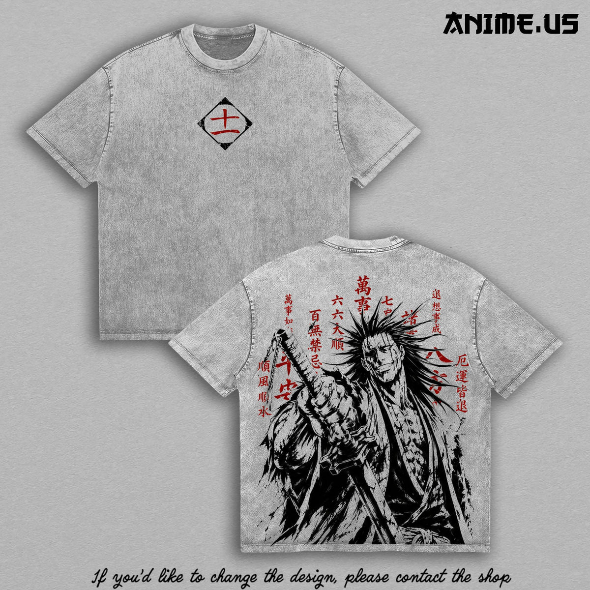 Kenpachi Zaraki Bleach Thousand-Year Blood War Vintage Washed Tee, Soul Reaper Captain Anime Graphic Oversized Heavyweight Cotton Shirt