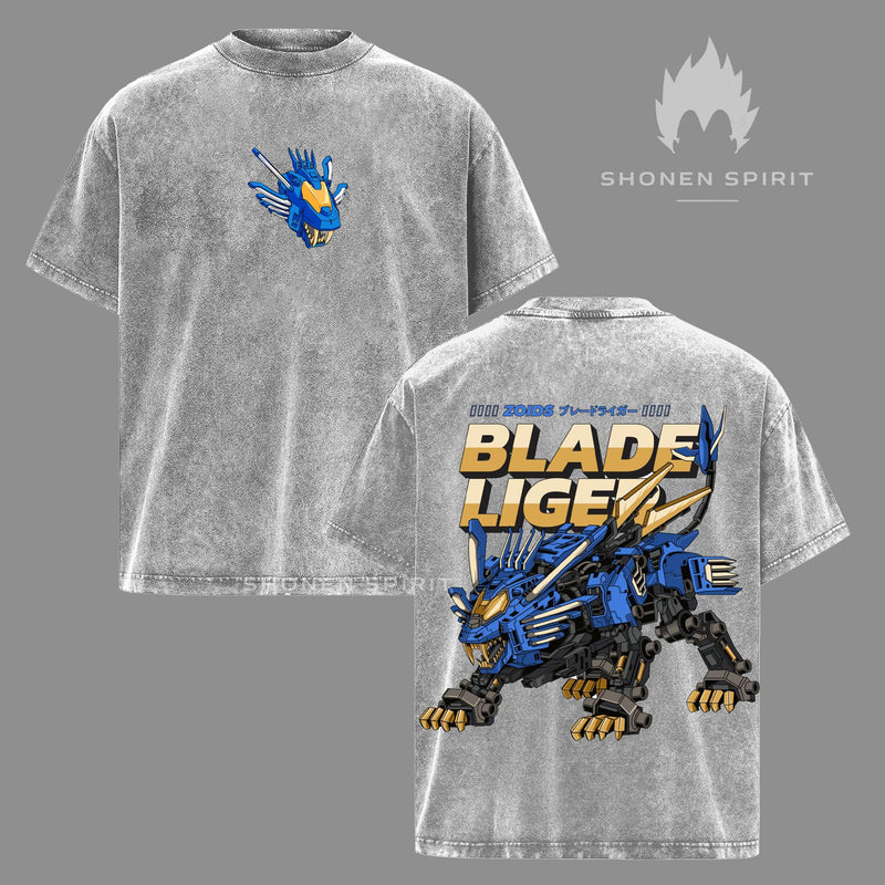 Zoids Blade Liger Oversized T-Shirt, Vintage Washed Anime Tee, New Century Zero Mecha Robot Graphic Shirt, Japanese Manga Streetwear Fashion
