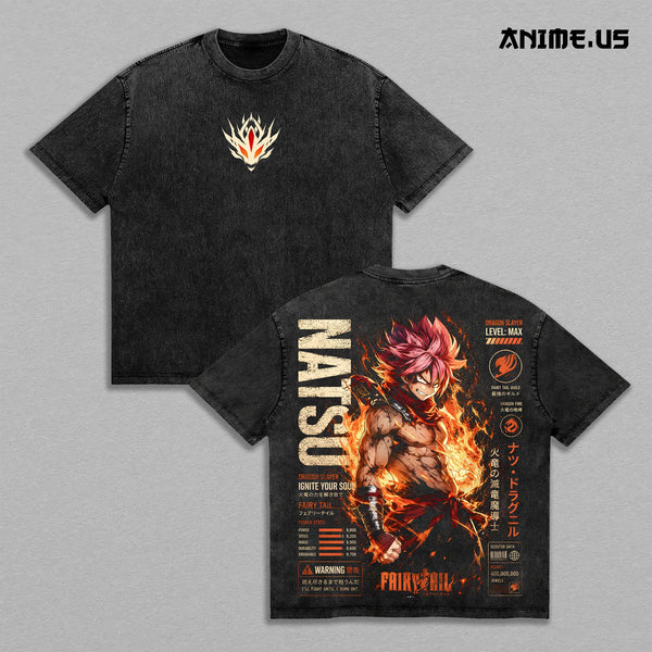Natsu Dragneel Fairy Tail Dragon Force Anime Graphic Vintage Shirt, Fire Dragon Slayer Maximum Power Double Printed Tee Heavyweight Cotton Streetwear