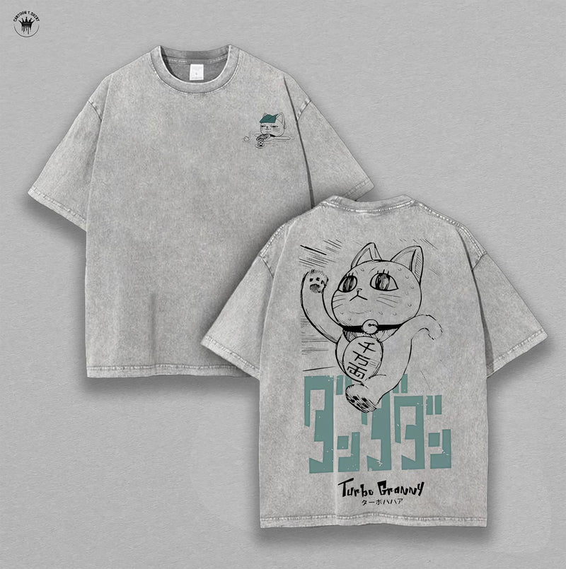 Turbo Granny Dandadan T-Shirt | Manga Cat Graphic Tee | Vintage Washed Oversized Shirt | Japanese Comic Streetwear | Otaku Core Gift | Funny Ghost Spirit Anime Tee | Unisex Soft Cotton Anime Shirt
