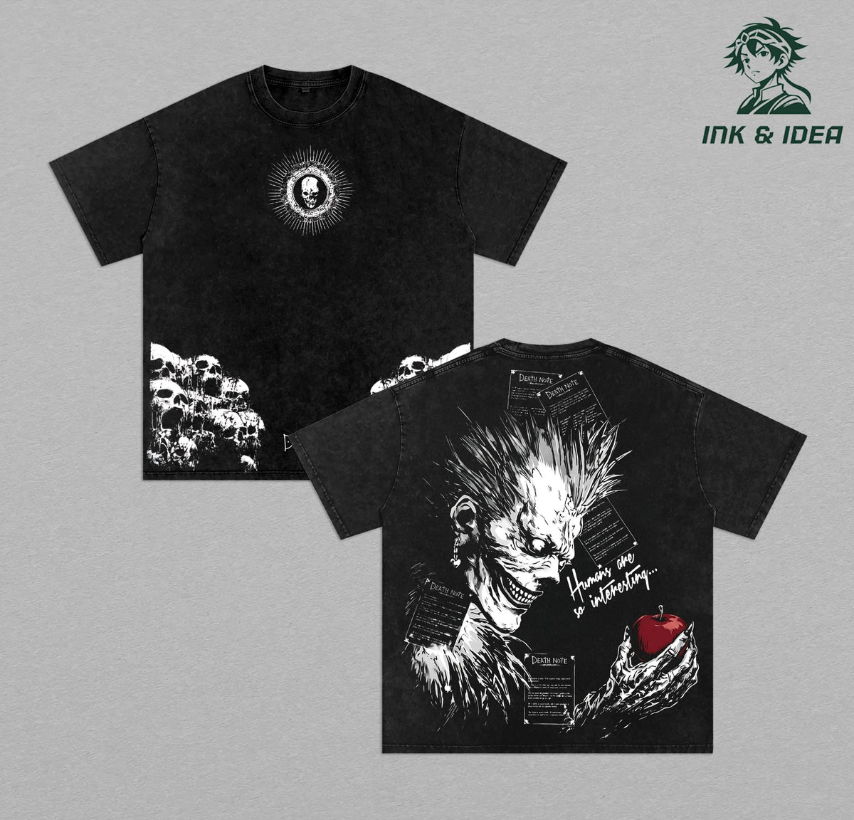 Ryuk Death Note Vintage Washed T-Shirt, Shinigami Anime Oversized Hip Hop Streetwear Tee, Heavy Cotton Dark Aesthetic Graphic Shirt, Retro Manga Unisex Top Gift