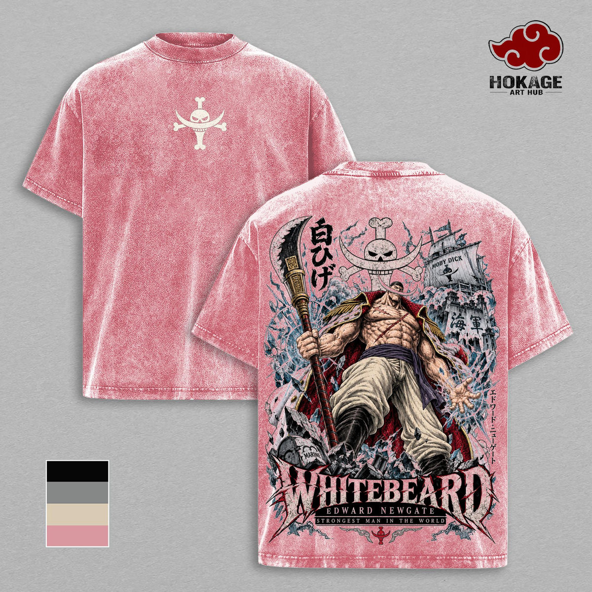 Whitebeard Edward Newgate OP T-Shirt, Strongest Man Pirate Graphic Tee, Back Print Vintage Washed Anime Shirt, Heavyweight Oversized Tee, Streetwear for Men