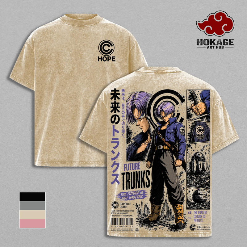 Trunks DBZ T-Shirt, Future Trunks Capsule Corp Graphic Tee, Back Print Vintage 90s Anime Shirt, Graphic Tees Men, Trendy Tshirts, Men's T Shirts, DBZ Streetwear, Unisex Cotton Distressed Tee, Merch For Men, Men Fashion Graphic Tee