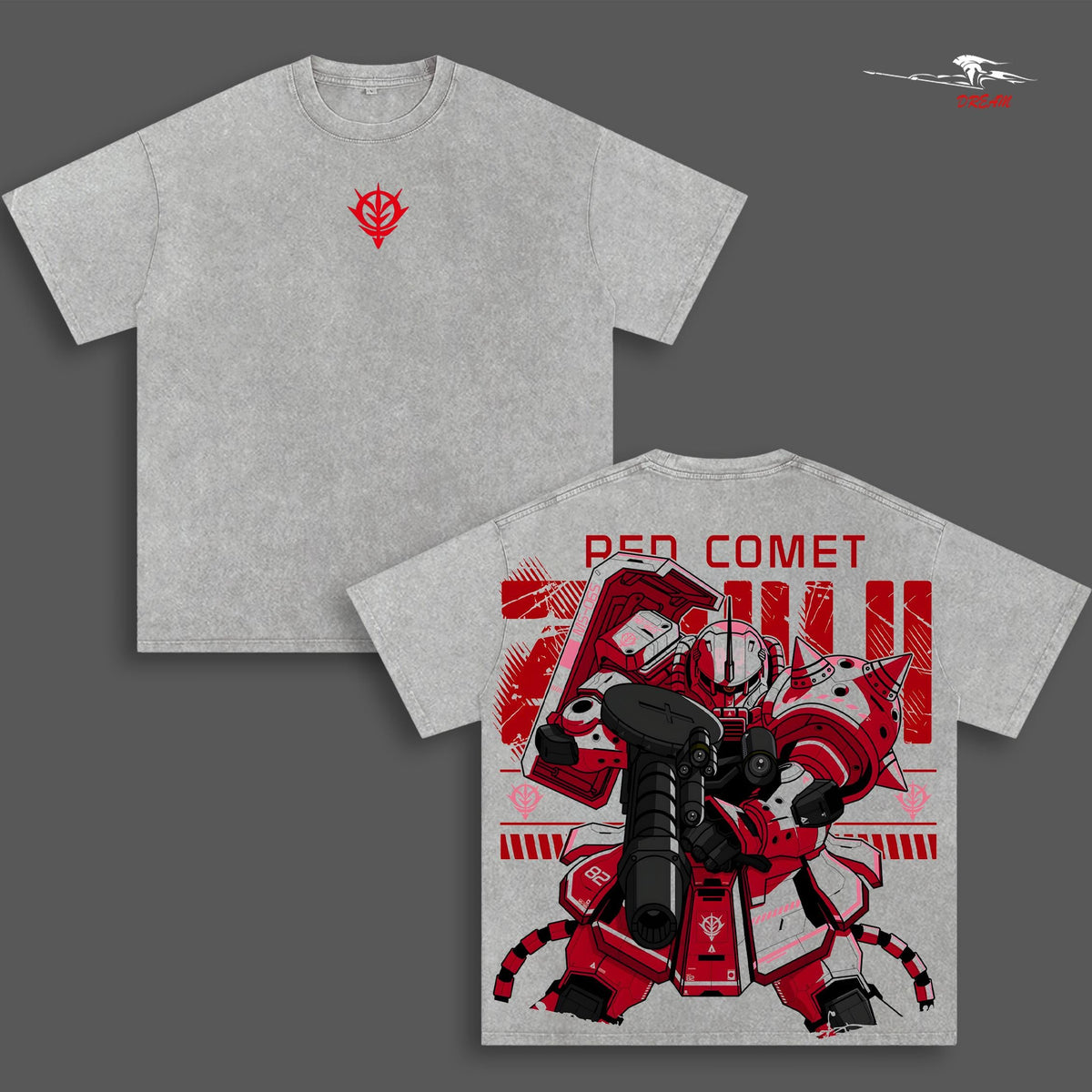 MS-06S Zaku Red – Mobile Suit Gundam Anime Double Printed Vintage Washed Tee Unisex Oversize Anime Manga Washed Heavyweight Cotton T-shirt