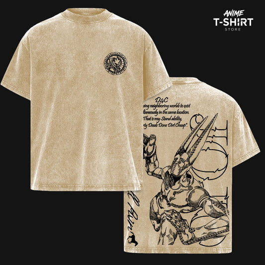 D4C T-Shirt JoJo’s Bizarre Adventure, President Valentine Graphic Tee, Steel Ball Run Anime T‑Shirt ,Retro Washed Cotton, Unisex Anime Streetwear