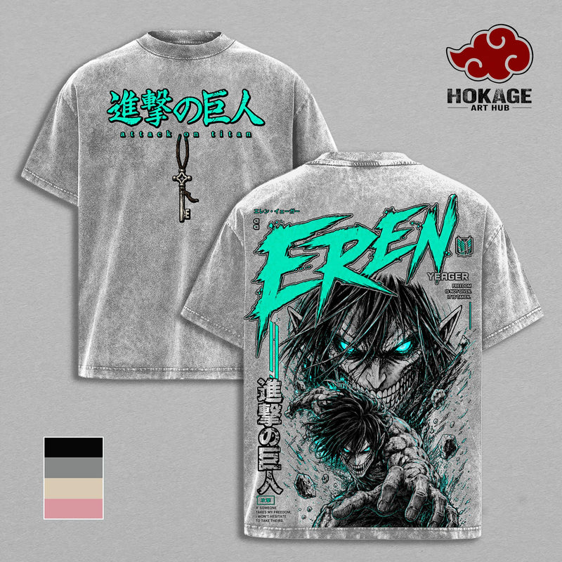 Eren Yeager Attack on Titan T-Shirt, Founding Titan Anime Graphic Tee, Back Print Vintage 90s Anime Shirt, Graphic Tees Men, Trendy Tshirts, Men's T Shirts, AOT Streetwear, Unisex Cotton Distressed Tee, Merch For Men, Men Fashion Graphic Tee