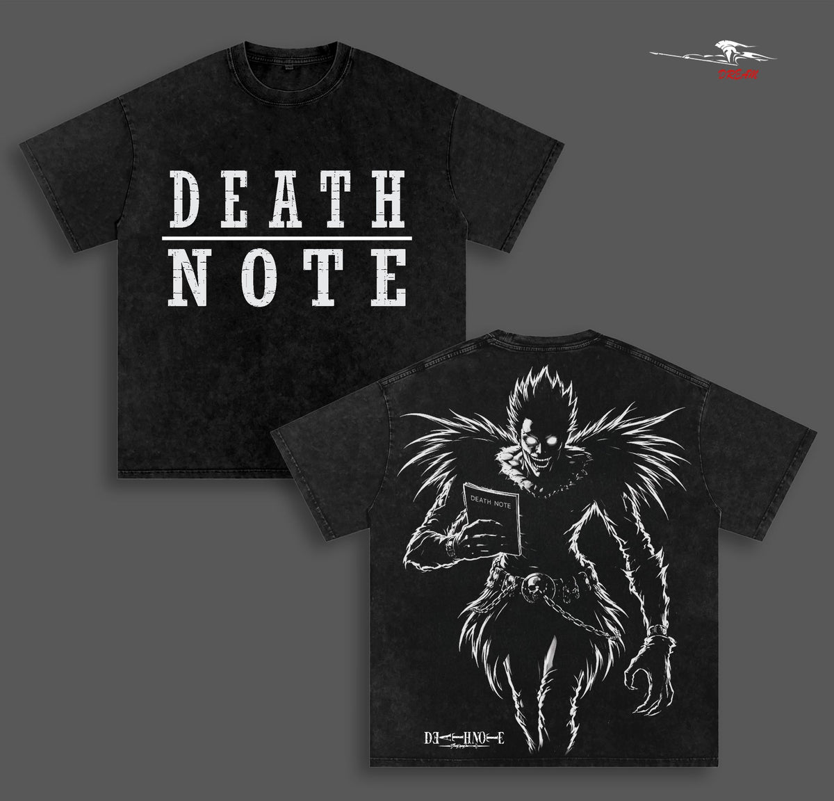 Ryuk Death Note Anime Double Printed Vintage Washed Tee Unisex Oversize Anime Manga Washed Heavyweight Cotton T-shirt