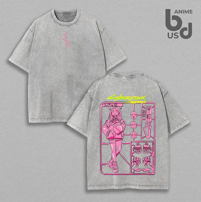 Rebecca Edgerunners Cyberpunk Double Printed Oversize Unisex T Shirt Washed Cool Game Streetwear Graphics Tee Design Shirt Urban Outfit Game Merch Summer Fashion Clothes Top Shirts Men