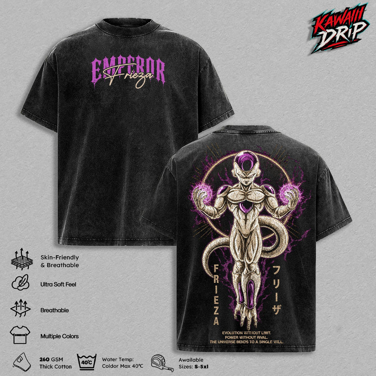 Frieza Vintage Washed T-Shirt - DBZ Graphic Tee, DBZ Villain Streetwear Oversized Heavy Cotton Shirt, Retro Manga Unisex Apparel, DBZ Gift for Men & Women
