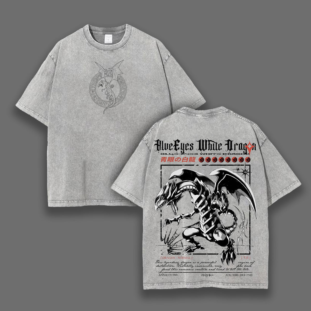 Blue-Eyes White Dragon Yu-Gi-Oh! Anime Double Printed Vintage Washed Tee Unisex Oversize Anime Manga Washed Heavyweight Cotton T-shirt, Gift For Anime Fan, Anime Lover