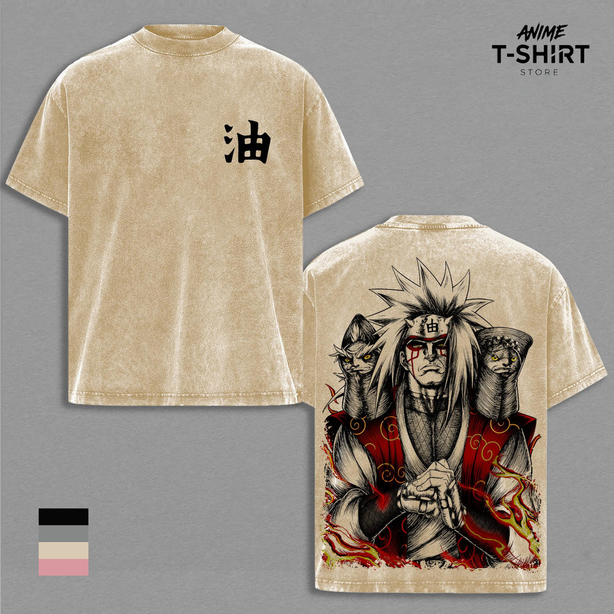 Jiraiya - NRT Anime Graphic Tee Vintage Washed Oversized Shirt Legendary Sannin Sage Mode Manga Streetwear Unisex Fan Gift