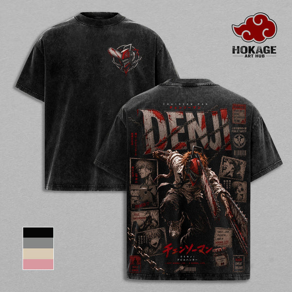 Chainsaw Man T-Shirt, Denji Anime Graphic Tee, Vintage Washed Shirt, Oversized Streetwear T-Shirt, Japanese Manga Shirt, Heavyweight Cotton Tee, Unisex Anime Merch, Gift for Anime Fans