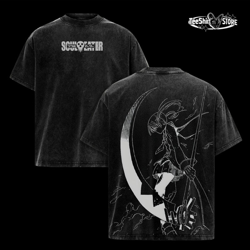 Retro Vintage Unisex Soul Eater Maka Anime Manga Acid Washed Heavyweight T-Shirt And Hoodie, Oversized Anime Streetwear Tee, Y2K Dark Anime Merch, Menswear Graphic Top, Gift for Anime Fans