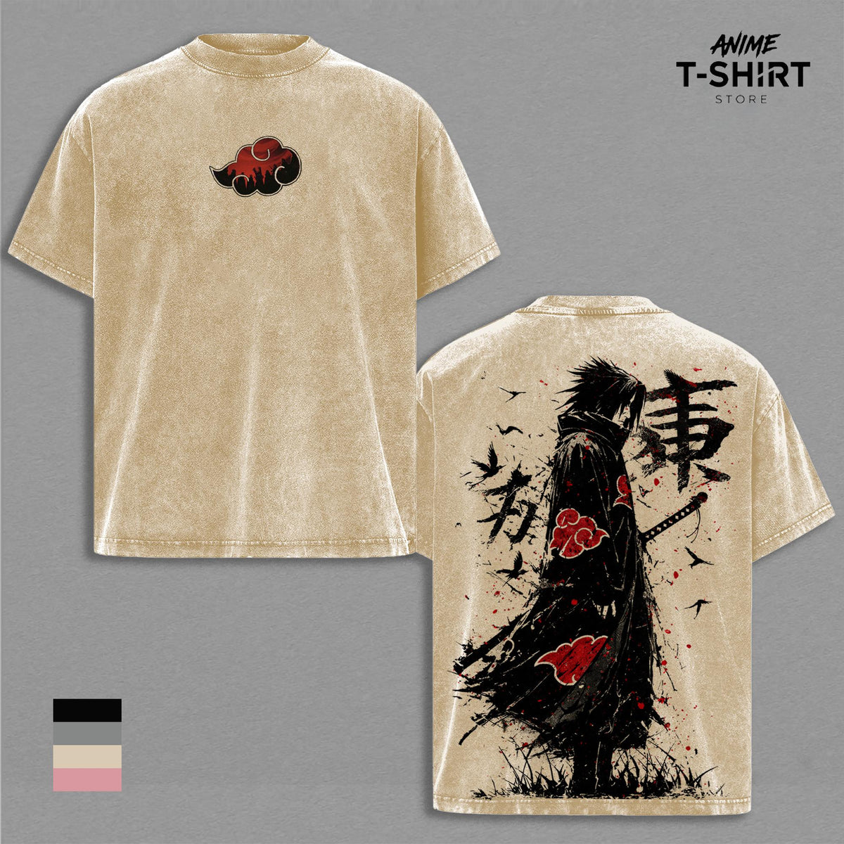 Retro Heavy Limited Sasuke - Naruto Anime Double Printed Vintage Washed Tee Unisex Oversize Anime Manga Washed Heavyweight Cotton T-shirt, Gift For Anime Fan, Anime Lover