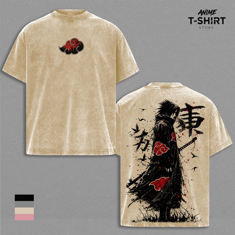 Retro Heavy Limited Sasuke - Naruto Anime Double Printed Vintage Washed Tee Unisex Oversize Anime Manga Washed Heavyweight Cotton T-shirt, Gift For Anime Fan, Anime Lover
