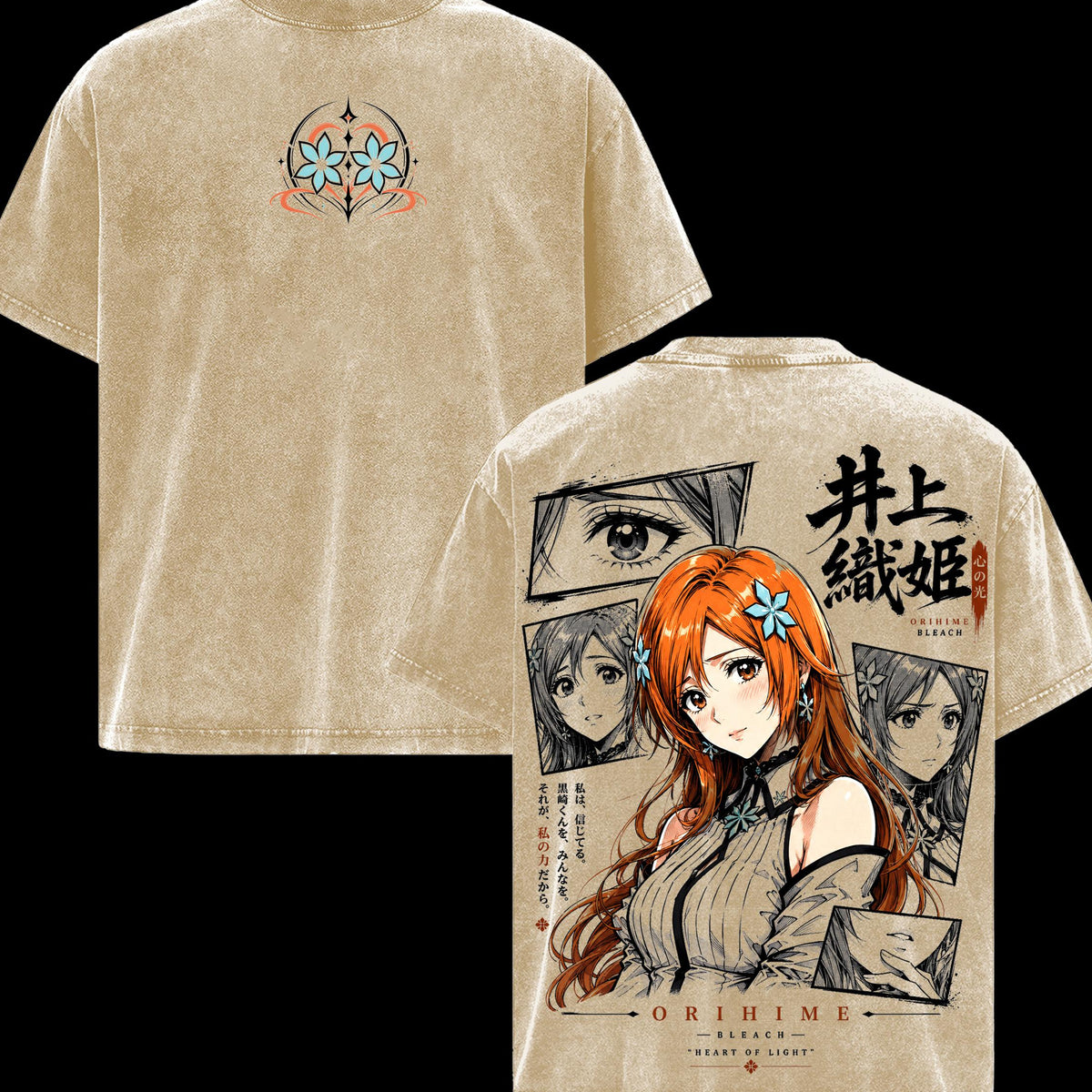 Orihime Inoue Bleach TYBW Part 4 Men’s Graphic T-Shirt, Episode 5 Trend Double Sided Anime Tee, Vintage Washed Soft Cotton Streetwear, Heart of Light Orihime Shirt, Gift for Bleach Fans