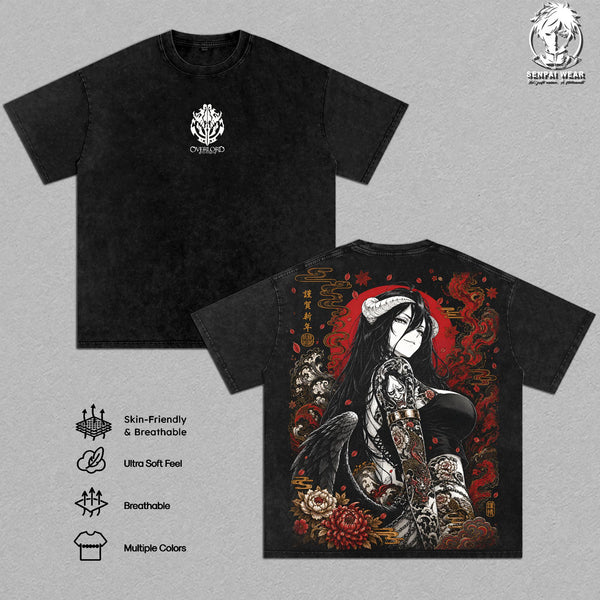 Albedo Succubus T-Shirt Overlord Anime Vintage Washed Shirt Unisex Streetwear Waifu Tee Overseer Of The Guardians Graphic Tee Gift for Anime Lovers Overlord Fans