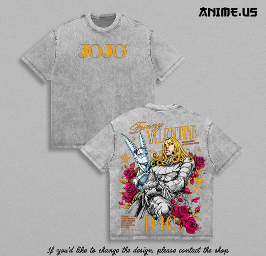 Funny Valentine D4C Shirt JoJo's Bizarre Adventure Vintage Anime Graphic Tee Oversized Washed Streetwear Clothing