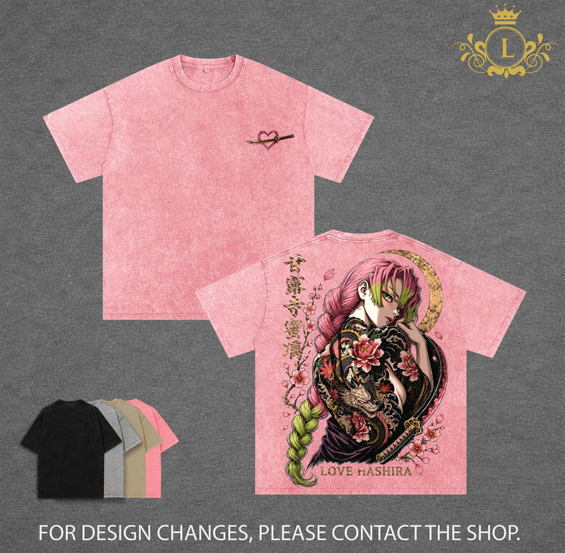 Mitsuri Kanroji - Demon Slayer T-Shirt,Love Hashira Anime Graphic Tee, Kimetsu No Yaiba Manga Shirt, Vintage Japanese Streetwear, Oversized Graphic Tees Men, Distressed Anime Shirt, Demon Slayer Merch for Men