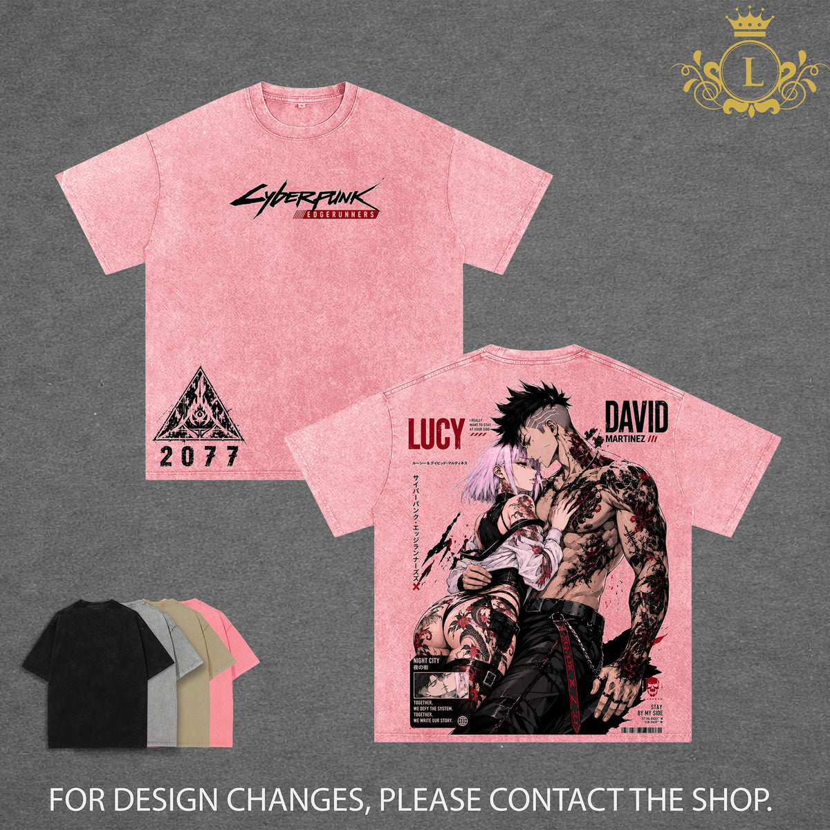 Lucy and David Cyberpunk Edgerunners Vintage Washed T Shirt, David Martinez Anime Graphic Tee, Night City Lovers Shirt, Japanese Irezumi Tattoo Art, Oversized Heavyweight Cotton Streetwear, Gothic Manga Tee, Unisex Cyberpunk Apparel, Anime Fan Gift