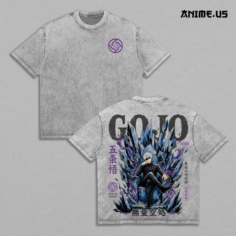 Gojo Satoru Jujutsu Kaisen Vintage Washed Oversized Graphic Tee, Limitless Domain Anime Heavyweight Cotton Streetwear Shirt