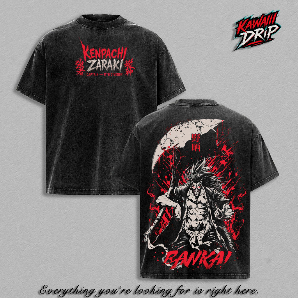 Retro Vintage Kenpachi Zaraki Bleach Unisex Oversize Anime Manga Washed Heavyweight Washed T-shirt, Gift For Bleach Fan, Anime Lover
