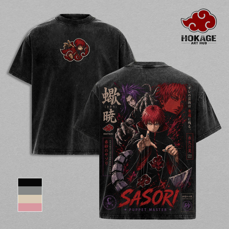 Sasori Naruto T-Shirt, Akatsuki Members Graphic Tee, Back Print Vintage 90s Anime Shirt, Graphic Tees Men, Trendy Tshirts, Men's T Shirts, NRT Streetwear, Unisex Cotton Distressed Tee