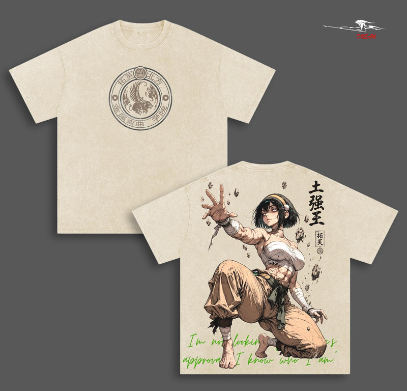 Toph Beifong Avatar: The Last Airbender Cartoon Double Printed Vintage Washed Tee Unisex Oversize Heavyweight Cotton T-shirt for Cartoon Fans and Lovers