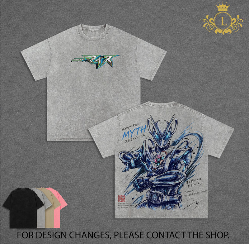 Kamen Rider MYTH Wash Tee - Hoodie | White Variant Vintage Tokusatsu Streetwear | Superhero Manga Graphic Shirt | Heavyweight Cotton Oversized Tee | Clean & Dark Aesthetic Otaku Apparel | Unisex Anime Streetwear | Trending Streetwear 2026