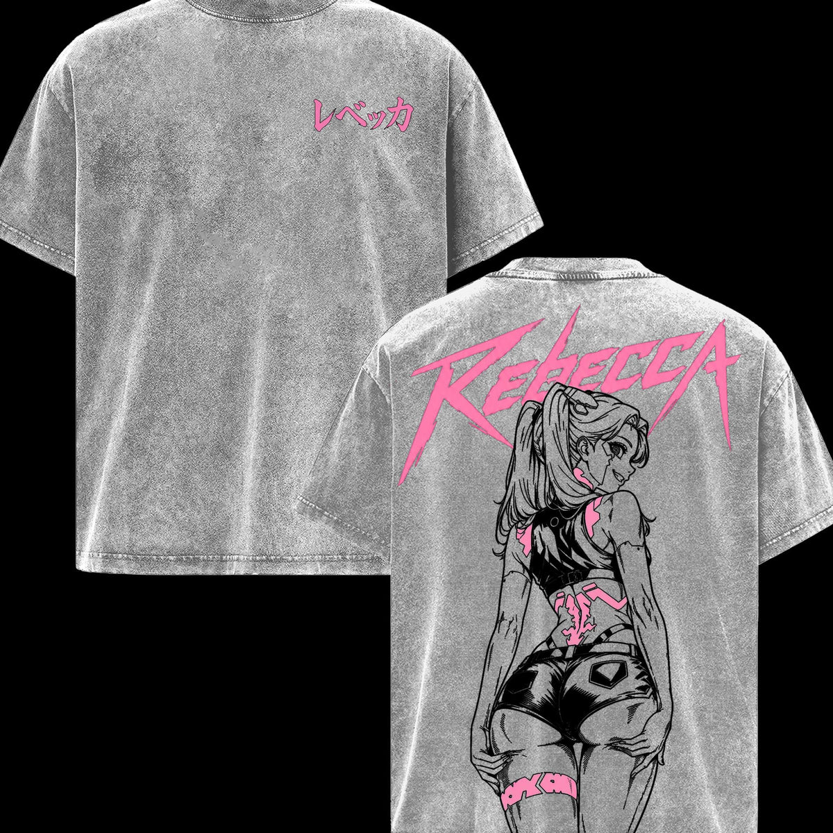 Rebecca Cyberpunk Edgerunners Double Sided Graphic Tee, Oversized Vintage Washed Anime T-Shirt, Soft Cotton Round Neck Menswear Unisex Streetwear, Gift for Anime Fans