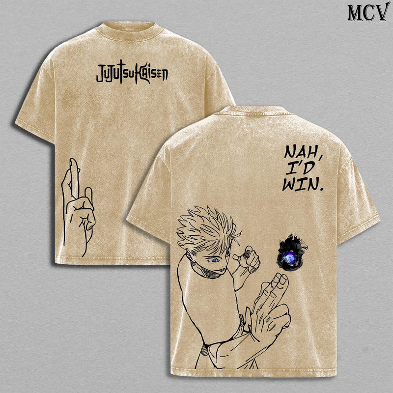 Gojo Satoru Tee Washed – Jujutsu Kaisen Execution Culling Game Prelude Vintage Oversized Heavy Cotton Anime Manga T-Shirt, Double Printed Retro Unisex Streetwear Graphic Top, Japanese Anime Merch for Sorcerer Fans