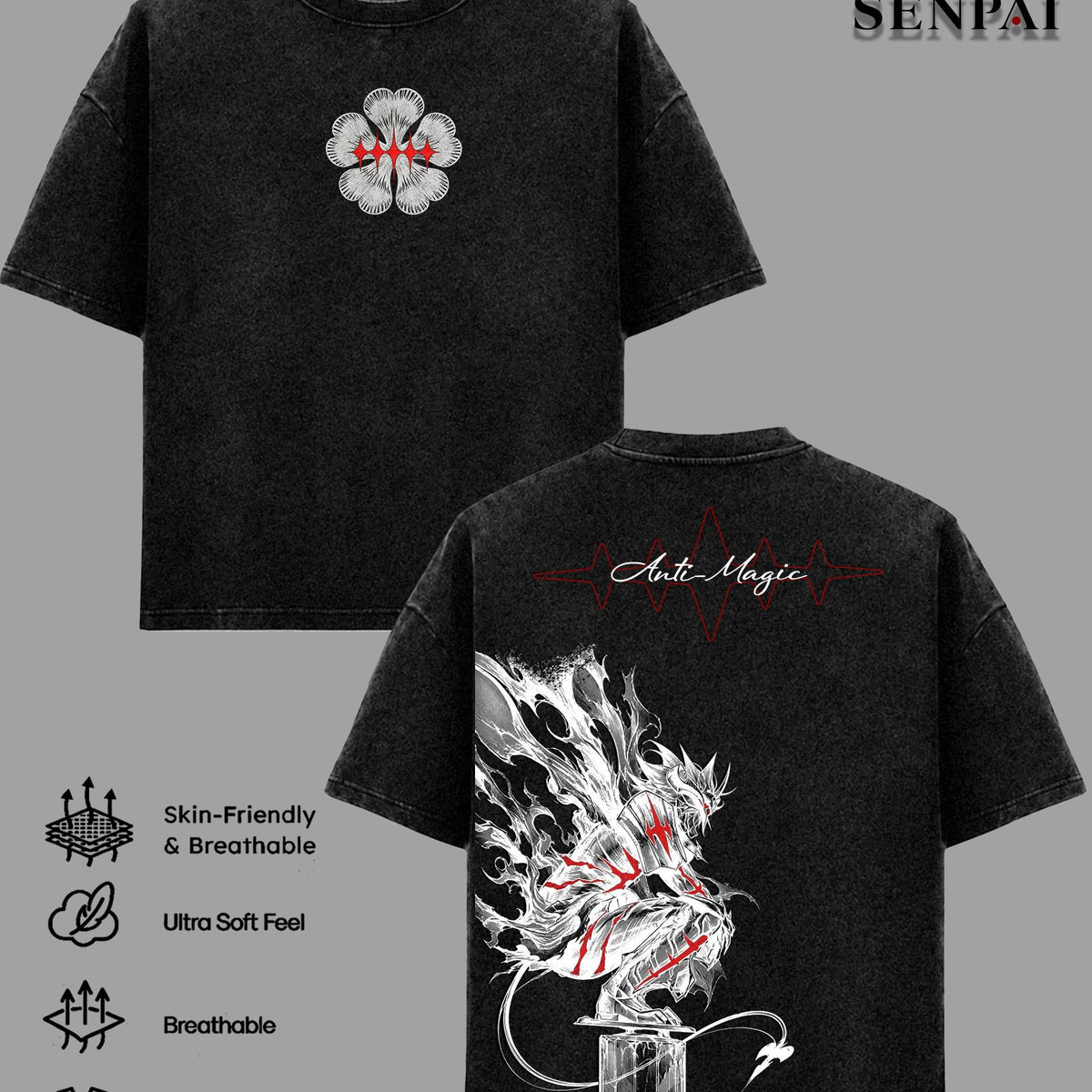 Asta T-Shirt & Hoodie Washed, Black Clover Anime Oversized Graphic Tee, Heavyweight Cotton Unisex Shirt, Dark Fantasy Manga Streetwear, Gift For Men Women