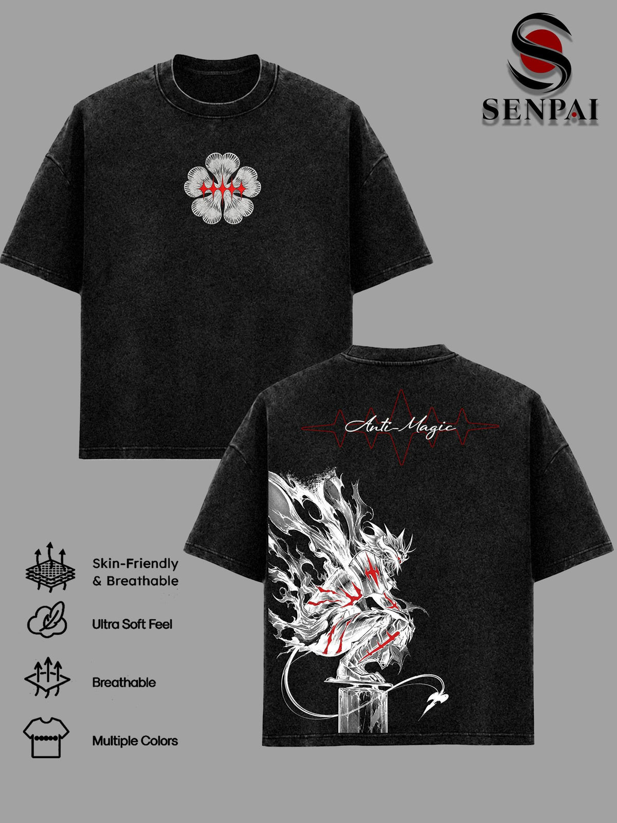 Asta T-Shirt & Hoodie Washed, Black Clover Anime Oversized Graphic Tee, Heavyweight Cotton Unisex Shirt, Dark Fantasy Manga Streetwear, Gift For Men Women