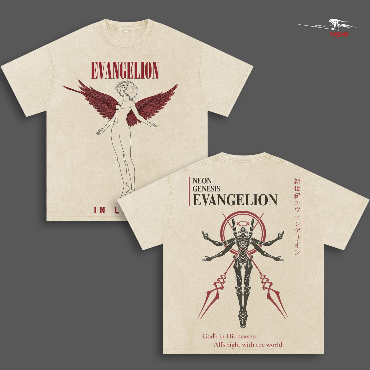 Neon Genesis Evangelion Anime Double Printed Vintage Washed Tee Unisex Oversize Anime Manga Washed Heavyweight Cotton T-shirt