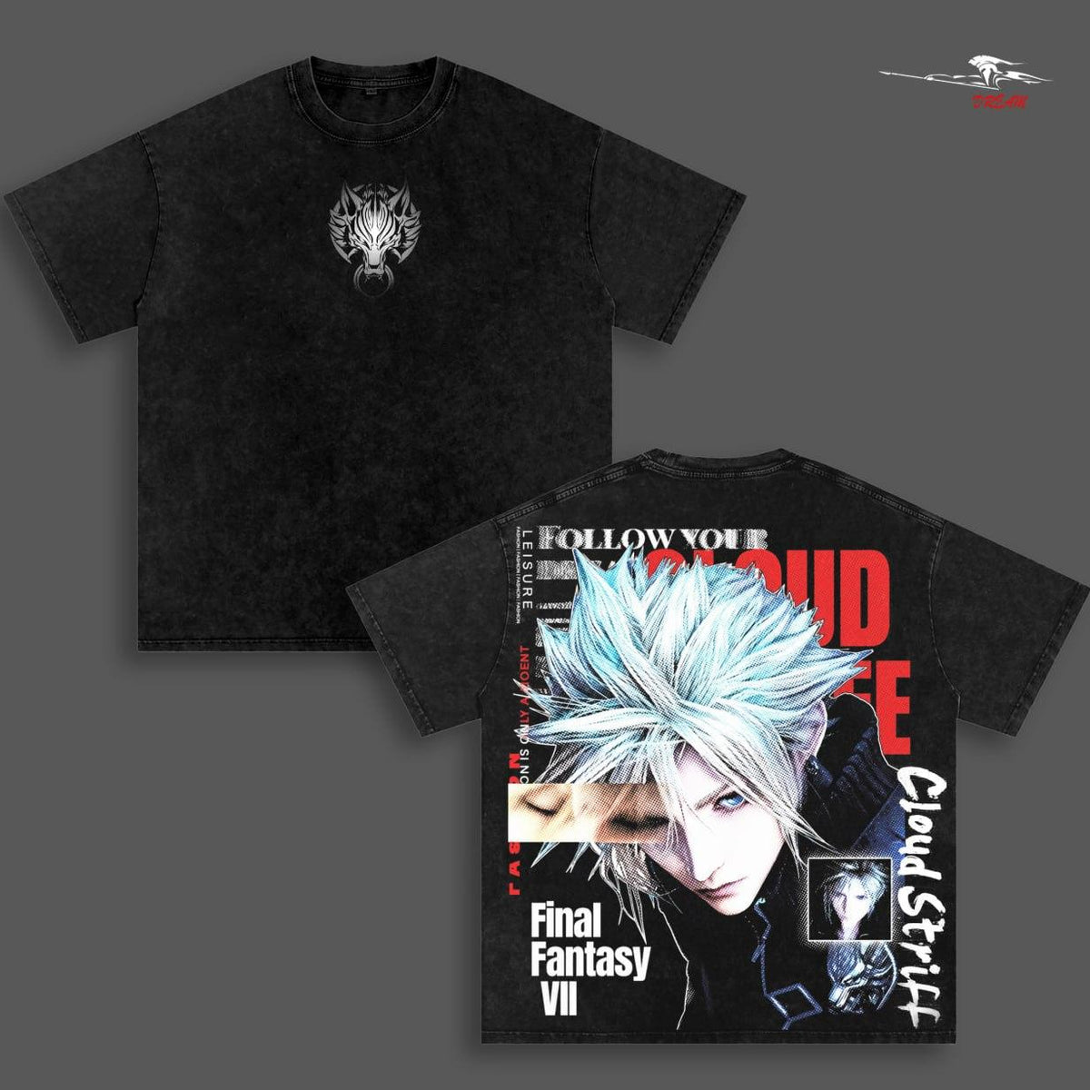 Cloud Strife Final Fantasy VII Anime Double Printed Vintage Washed Tee Unisex Oversize Anime Manga Washed Heavyweight Cotton T-shirt