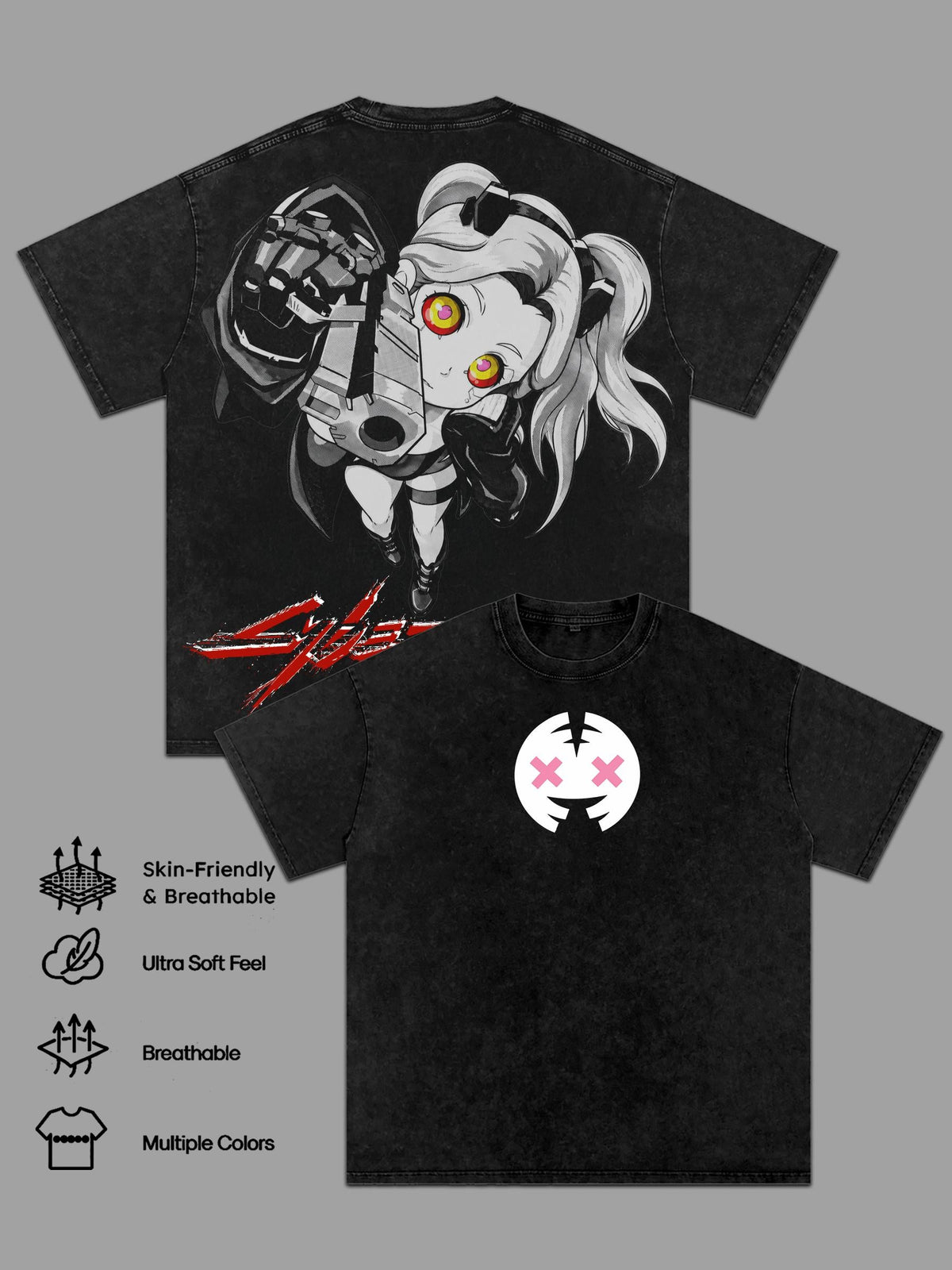 Rebecca Cyberpunk Edgerunners Hoodie & T-Shirt, Oversized Vintage Washed Anime Graphic Tee, Soft Cotton  Round Neck Unisex Streetwear, Gift for Anime Fans